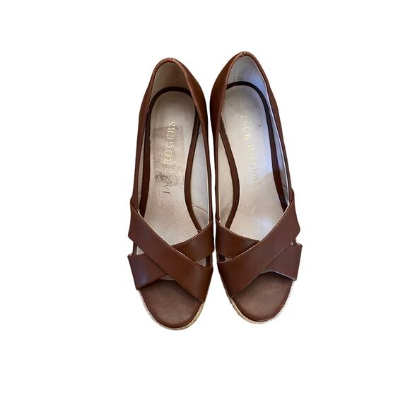 Jack Rogers Palmer Mocha Leather Open Toe Espadrilles 6 - Picture 3 of 7